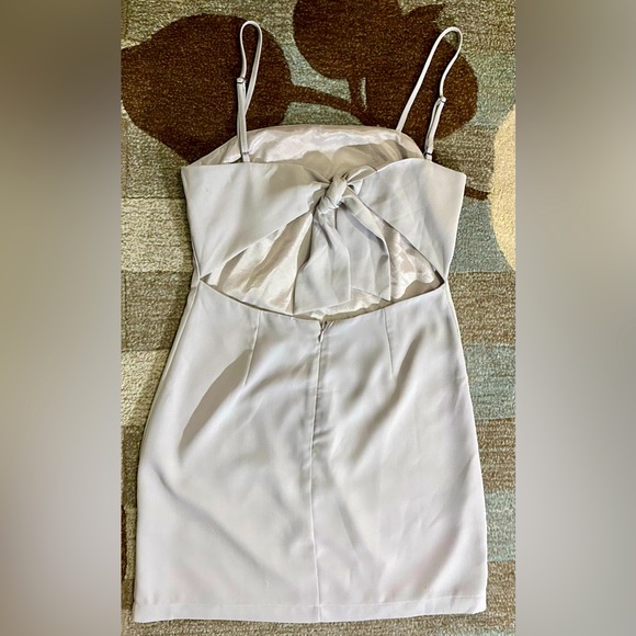 Lulu’s Sleeveless Toast to Life Back Tie Dove Grey Mini Dress - Picture 2 of 9
